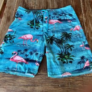VANS THE ERA STRETCH BLUE FLAMINGO BOARDSHORTS 36 USED ONCE.